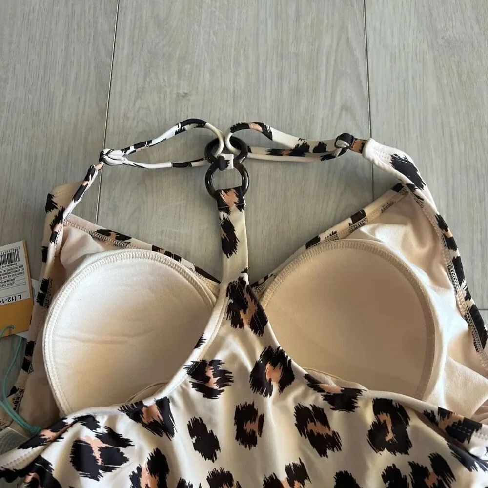 kona Sol Cheetah Print Medium Coverage One Piece Swim Suit Size L - Picture 3 of 6